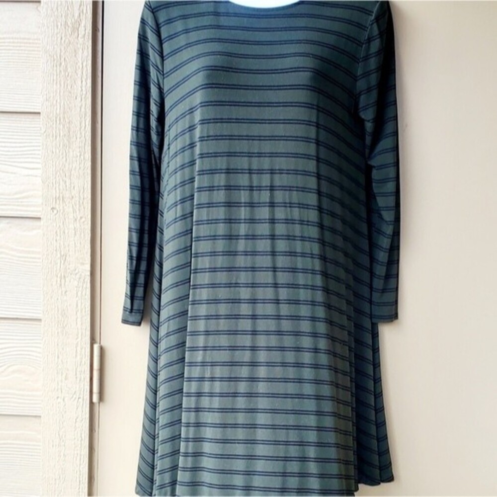 Old navy Olive Green Stripes Tee Shirt Swing Stretchy long sleeve dress sz SP